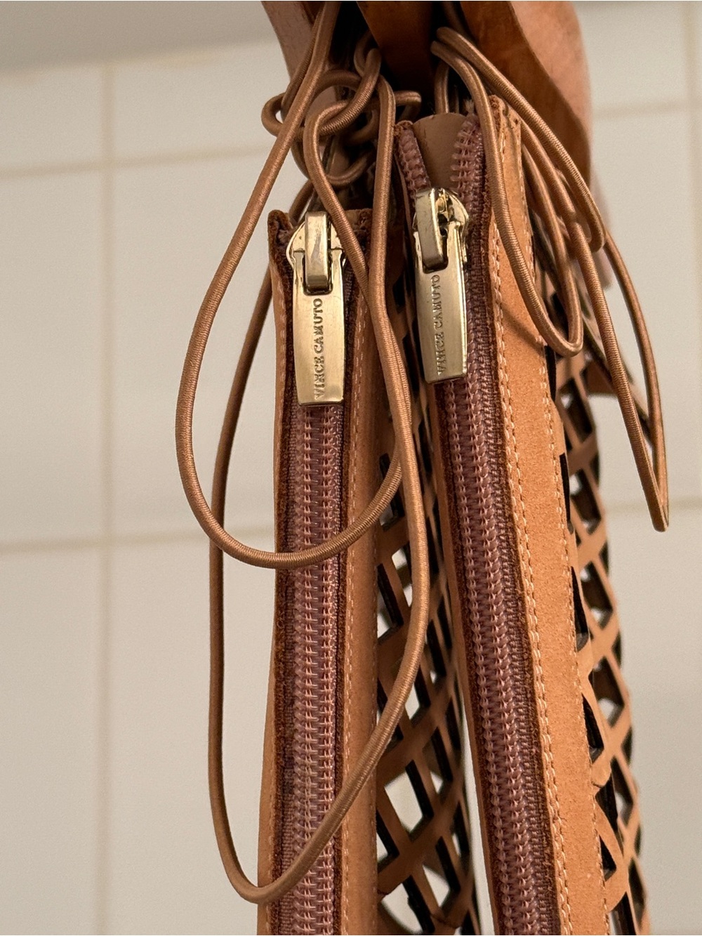 Vince Camuto Tan Lattice Over-the-Knee Stiletto Boots with 4 inch heels - Picture 9 of 11